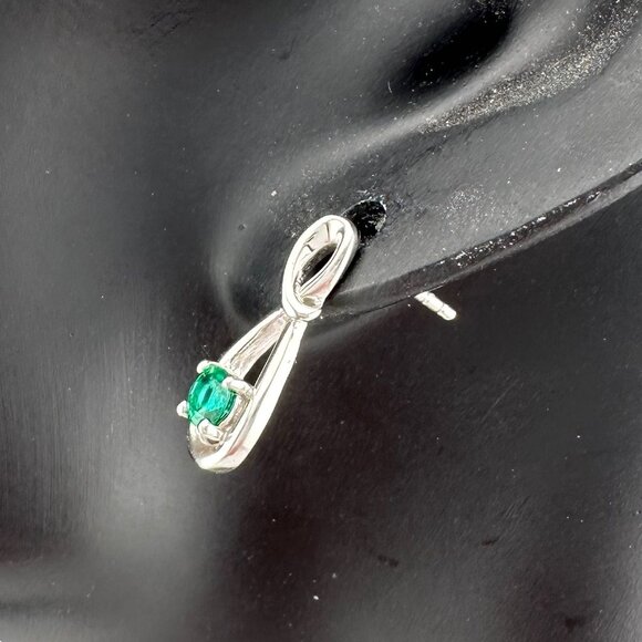 Beautiful Round Emerald Swoop Earrings in Sterling Silver - Picture 2 of 14